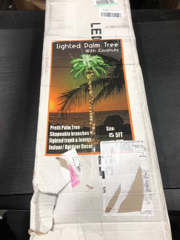 Photo 2 of 5FT LED Lighted Palm Tree with Coconuts Outdoor Artificial Palm Tree Prelit Christmas Tree Tropical Palm Tree Lights for Home Patio Pool Hawaiian Luau Jungle Party Tiki Bar Indoor Decoration 5FT palm tree