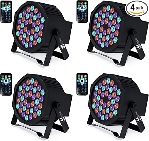 Photo 1 of missyee 36 RGB LED DJ Stage Uplight -DMX Control Sound Activated with Remote Control and 9 Modes LED for Wedding, Events, Christmas and Halloween Music Disco Party -R&D in USA -4 Pack