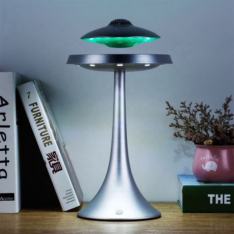 Photo 1 of Levitating Floating Speaker, Magnetic UFO Bluetooth Speaker V4.0, LED Lamp Bluetooth Speaker with 5W Stereo Sound, Wireless Charge, 360 Degree Rotation, for Home/Office Decor,Unique Gifts(Grey)
