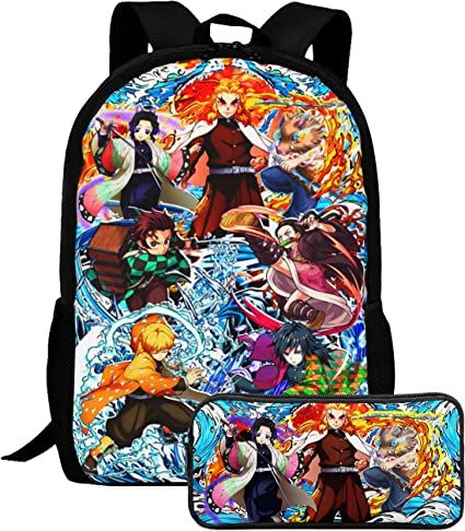 Photo 1 of 2PCS Anime Backpack With Pencil Case, 17 Inch Fashion Print Cartoon Bookbag Laptop Daypack Color G1
