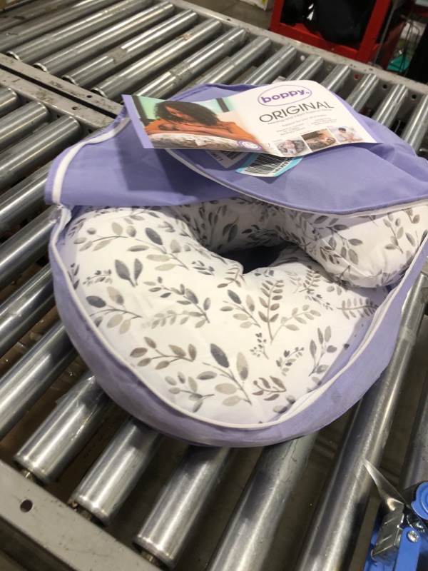 Photo 2 of Boppy Nursing Pillow and Positioner—Original | Gray Taupe Watercolor Leaves | Breastfeeding, Bottle Feeding, Baby Support | with Removable Cotton Blend Cover | Awake-Time Support