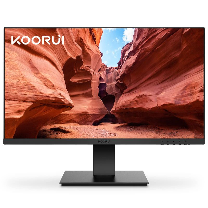 Photo 1 of KOORUI 24 Inch Computer Monitor Full HD 1920 x 1080p VA Display 75Hz 3000:1 Contrast Ratio with HDMI, VGA, Frameless, 75 x 75 mm VESA Mountable, Ergonomic Tilt, Black