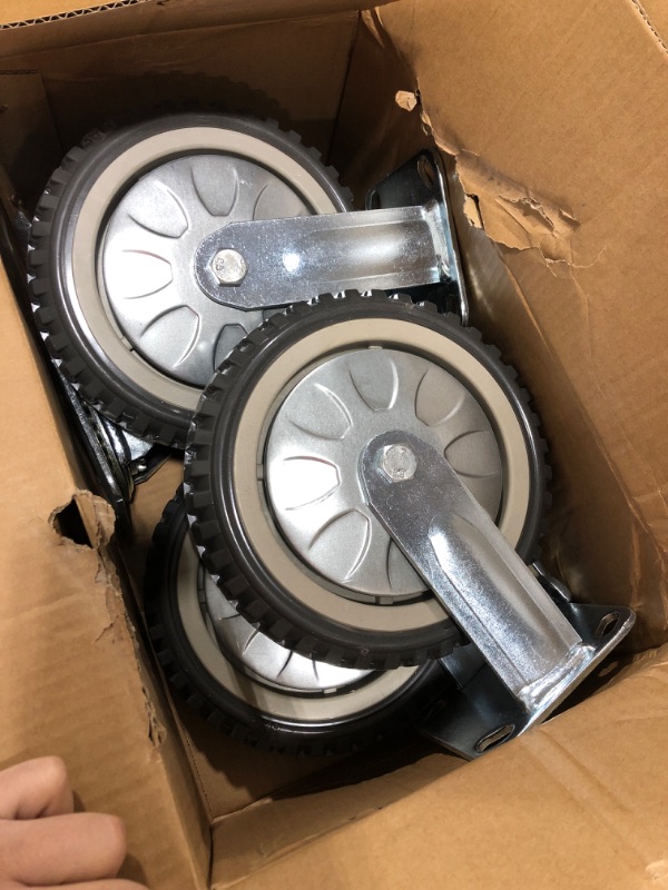 Photo 2 of 8" Heavy Duty Caster Wheels Set of 4 Load 2200lbs Premium Rubber No Noise Casters Wheels Lockable Bearing Plate Caster with Brakes 360 Degree Plate Swivel&Fixed Castors Wheel for Furniture Workbench 8 inch Rubber Caster Wheels