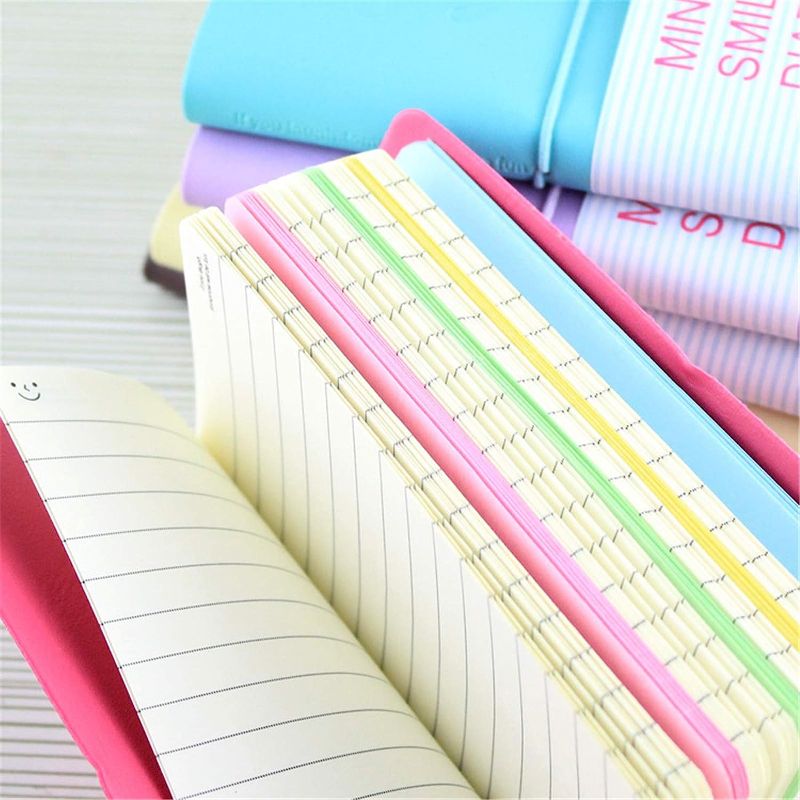 Photo 1 of Yansanido 2pcs Pocket Super Mini Smiley Diary Notebooks 5x3 Inch PU Leather Cover (Light Blue) 