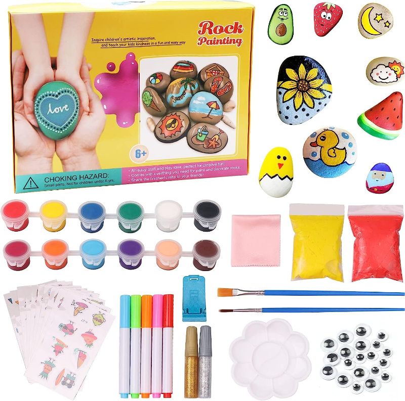 Photo 1 of  SONGIN Rock Painting Art Kit for Kids, Art Crafts Rock Gift Supplies for Kids Rock Painting, All in One DIY Hide & Seek Rock Painting Kit, Ideal Painting Gifts for Kids Activities Age 6-12 