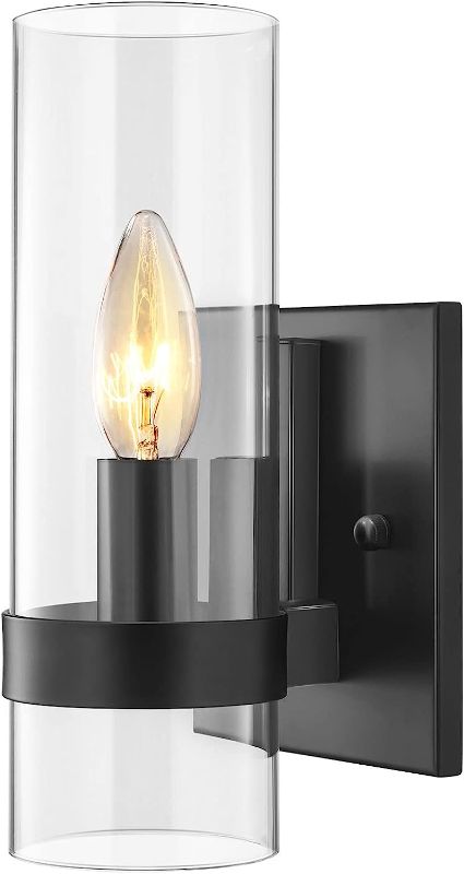 Photo 1 of  Limited-time deal: EE Eleven Master Wall Lights Contemporary Black Paint Finish Base Clear Glass Shade Sconce 1-Light Wall Lamp, Wall Lighting Fixture for Bathroom Bedroom Hallway 