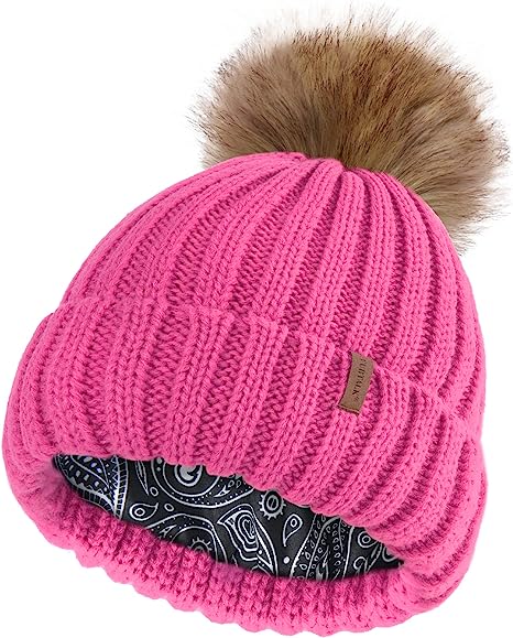 Photo 1 of [Size 6m-24m] FURTALK Toddler Beanie Satin Lined Baby Boys Girls Winter Hats Pom Pom Beanies for Kids 