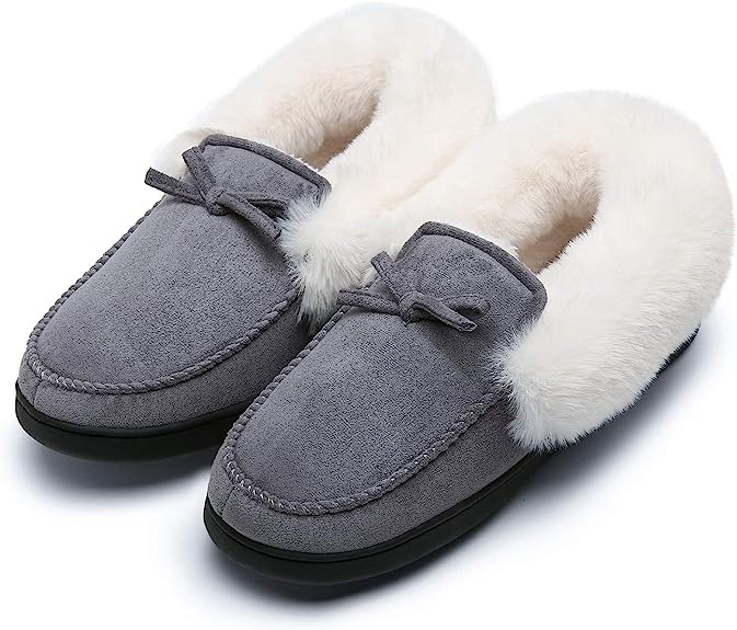 Photo 1 of [M9/W11] Mishansha Womens House Shoes Memory Foam Suede Moccasin Slippers Winter Warm Fleece Lined Home Shoes with Anti-Skid Rubber Sole 