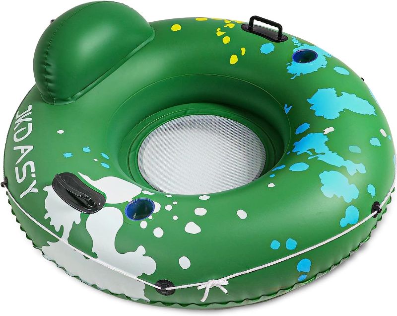 Photo 1 of [BLUE] Pool Floats Adult, JKDASY 53" Diameter Inflatable with Comfortable Headrest and 2 Cup Holders- Blue