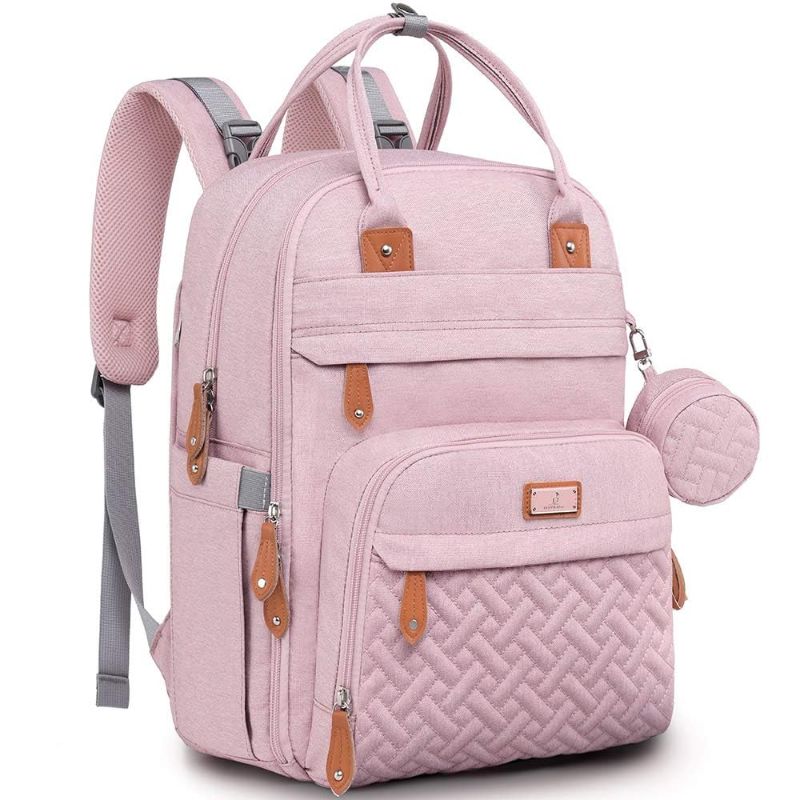 Photo 1 of Diaper Bag Backpack, Nappy Changing Bags Multifunction Waterproof Travel Back Pack with Changing Pad & Stroller Straps & Pacifier Case, Unisex and Stylish (Pink)