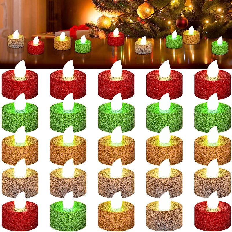 Photo 1 of 36 Packs Christmas Candle Glitter Battery Operated LED Tea Lights Flickering Flameless Fake Tealights