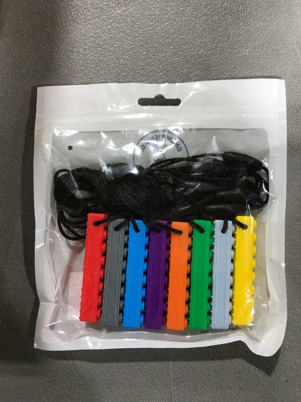 Photo 2 of Chew Necklace by GNAWRISHING - 8-Pack (Building Block)- Perfect for Autistic, ADHD, SPD, Oral Motor Children, Kids (Tough, Long-Lasting)
