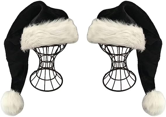 Photo 1 of Black Santa Hat - Adults Deluxe Black and White Xmas Christmas Hat Pack 2 pcs

