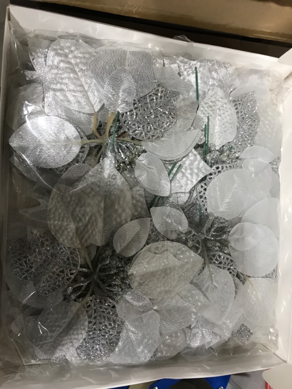 Photo 1 of [20 Set] 8.7" Wide Silver Poinsettias 