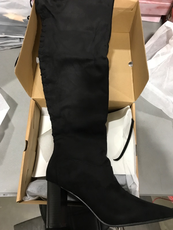 Photo 2 of [Size 8.5] LAICIGO Women's Pointed Toe Tall Boots Knee High Lace Up Chunky Stacked Heel Thigh High Over The Knee Winter Shoes [Black]