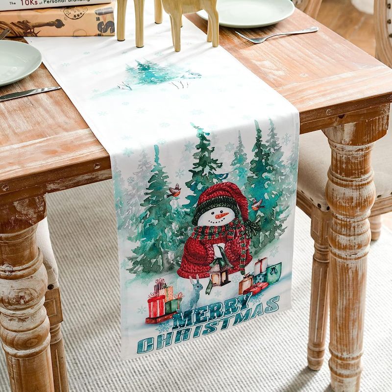 Photo 1 of 2 Pack- Christmas Table Runner 13x72inch White Table Runner Snowman 