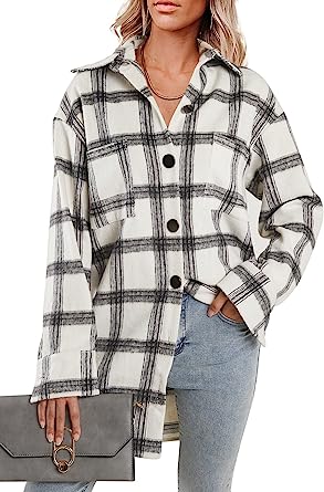 Photo 1 of [Size 2XL] Aoysky Womens Flannel Casual Plaid Shacket Wool Blend Button Down Long Sleeve Shirt Fall Jacket Shackets 