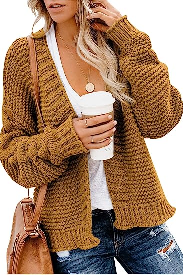 Photo 1 of [Size L] BZB Women's Knit Cardigan Sweater Open Front Long Sleeve Cable Chunky Cardigan Loose Knitwear Outwear Coat 