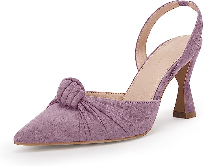 Photo 1 of [Size 8] PiePieBuy Womens Slingback Pumps Pointed Toe Kitten Heels Suede Upper Dress Party Shoes- Purple