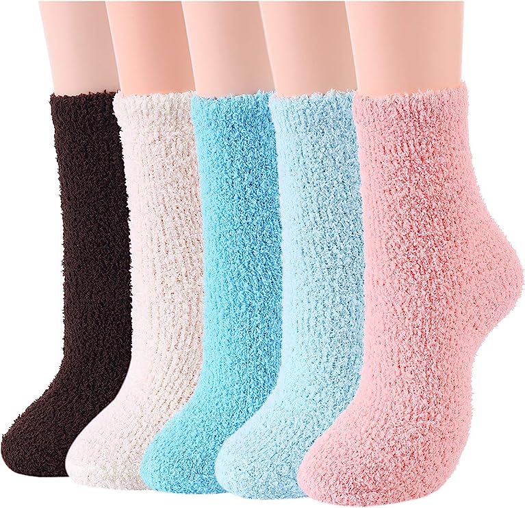 Photo 1 of Azue Fuzzy Warm Slipper Socks Women Super Soft Microfiber Cozy Sleeping Socks-4 pairs