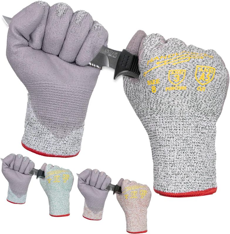 Photo 1 of 3 Pairs Cut Resistant Gloves, Utility Work Gloves for Men & Women, PU Coated Gardening Gloves 