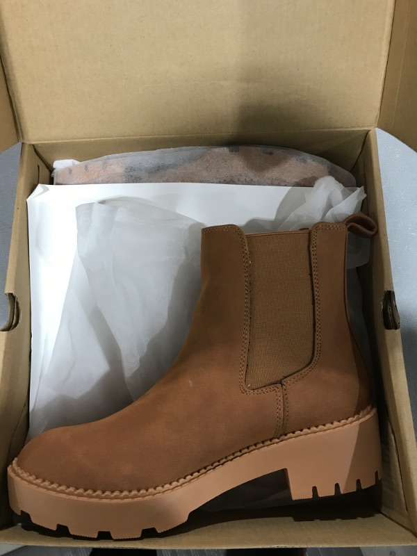 Photo 2 of [Size 5] Coutgo Womens Platform Chunky Low Heel Slip on Chelsea Boots Suede Elastic Ankle Boots - Brown