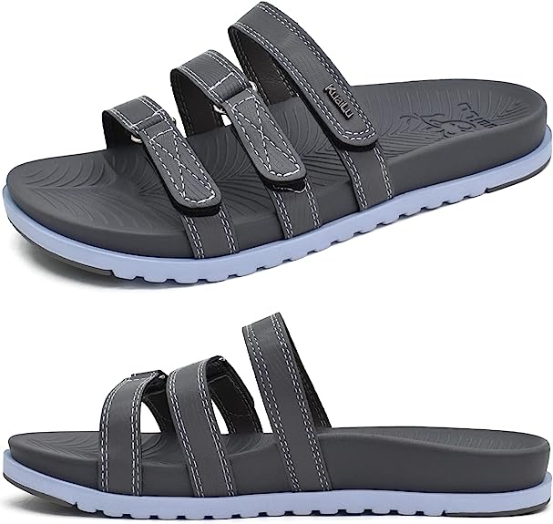 Photo 1 of [Size 7.5] KuaiLu Womens Orthotic Slides Comfort Plantar Fasciitis Arch Support Slip on Sandals Ladies Soft Cushion Lightweight Fashion Flat Sandals with Adjustable Straps- Grey