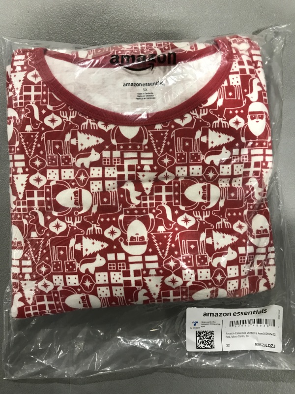 Photo 2 of [Size 3XL] Amazon Essentials Family Holiday Cotton Pajama Sleepwear Women's Slim Fit 3X Red, Mono Santa