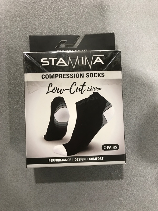 Photo 2 of [Size L/XL] Low Cut Socks Men & Women - Ankle Compression Running Socks with Arch Support Large-X-Large Black/White (2 Pairs)