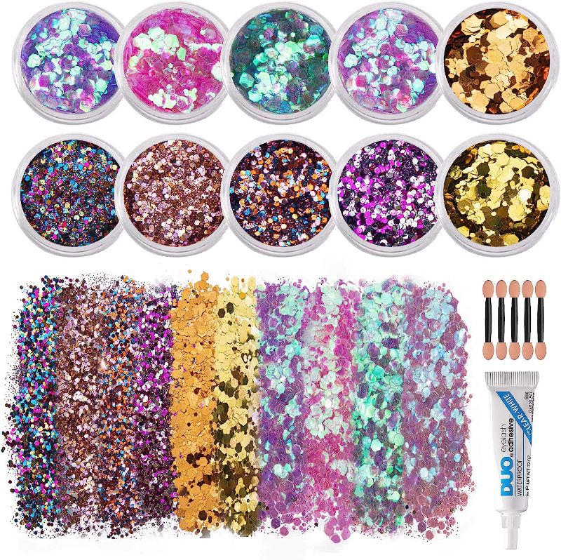 Photo 1 of CHASPA 24 Jars Holographic Nail Glitter Summer Nail Sequins Glass Paper Iridescent Flake Glitter for Nail Art Decoration Cosmetic Makeup Body Face Hair DIY Resin Craft