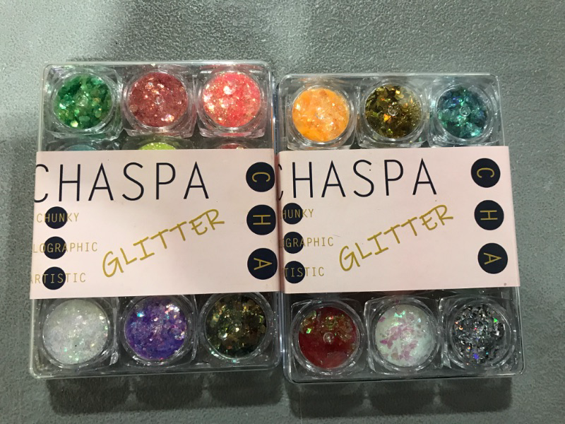 Photo 1 of CHASPA 24 Jars Holographic Nail Glitter Summer Nail Sequins Glass Paper Iridescent Flake Glitter for Nail Art Decoration Cosmetic Makeup Body Face Hair DIY Resin Craft