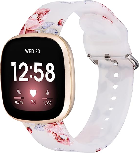 Photo 1 of  Fitbit Versa 3/Fitbit Versa 4/ Fitbit Sense 2 / Fitbit Sense, Floral Silicone Transparent Printed Fadeless Pattern Replacement Band Strap for Fitbit Versa 3