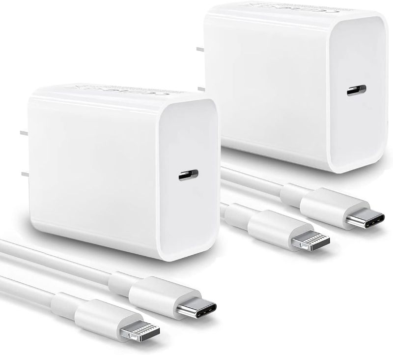 Photo 1 of iPhone Fast Charger, 2-Pack 20W USB C Wall Charger PD Type C Power Wall Charger with MFi Certified 6.6FT Charger Cable for iPhone 14 13 12 Pro Max Mini 11 Xs XR X 8 and More
