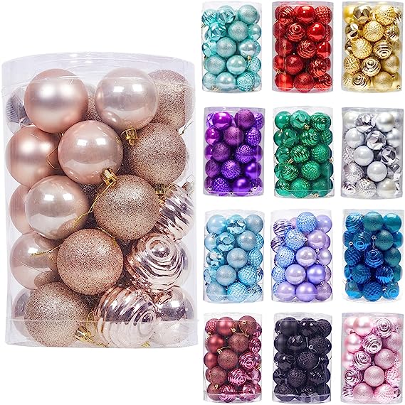 Photo 1 of 34ct Christmas Ball Ornaments Shatterproof Christmas Hanging Tree Decorative Balls for Party Holiday Wedding Decor Rosegold, 2.36",60mm 