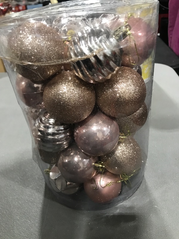 Photo 2 of 34ct Christmas Ball Ornaments Shatterproof Christmas Hanging Tree Decorative Balls for Party Holiday Wedding Decor Rosegold, 2.36",60mm 