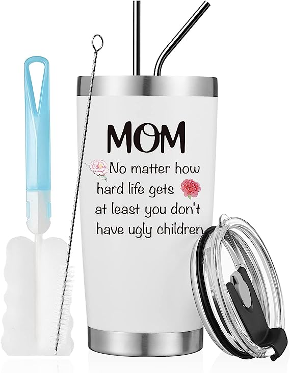 Photo 1 of 20oz Tumblers Gifts for Mom Women Christmas Gift, No Matter How Hard Life,Ugly Children from Daughter,Son, Birthday Gift for Wife,Mother,Funny Gift Insulated White Travel Tumblers with Lid and Straw 