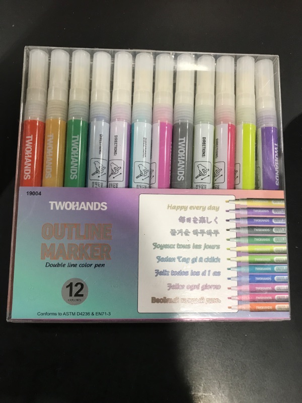 Photo 2 of TWOHANDS Outline Markers,Glitter Pens,Metallic Markers,Fun Pens,12 Assorted Colors,Great for drawing lines on Paper,Posters,Greeting and Gift Cards 19004