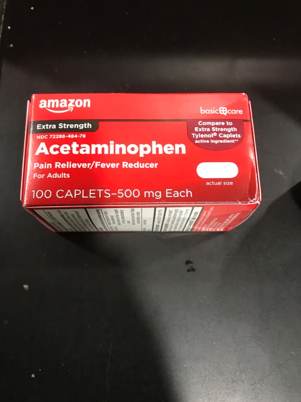 Photo 2 of Amazon Basic Care Extra Strength Pain Relief, Acetaminophen Caplets, 500 mg, Pain Reliever/Fever Reducer, 100 Count 100 Count (Pack of 1) Extra Strength EXP 06/2023