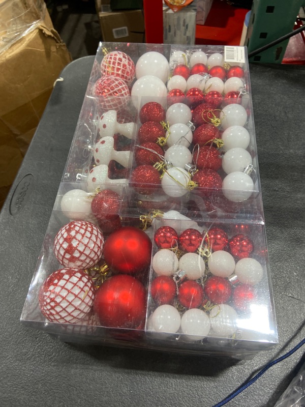 Photo 2 of 124 Pcs Christmas Ball Ornaments Set, Shatterproof Christmas Balls Decorations, Assorted Decorative Hanging Christmas Tree Ornaments Baubles for Party Holiday Decor? Red White