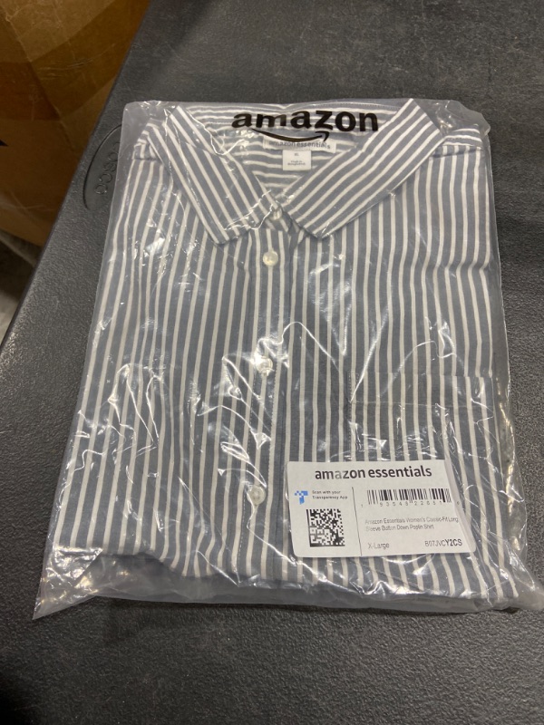 Photo 2 of Amazon Essentials Women's Classic-Fit Long-Sleeve Button-Down Poplin Shirt X-Large Indigo, Stripe