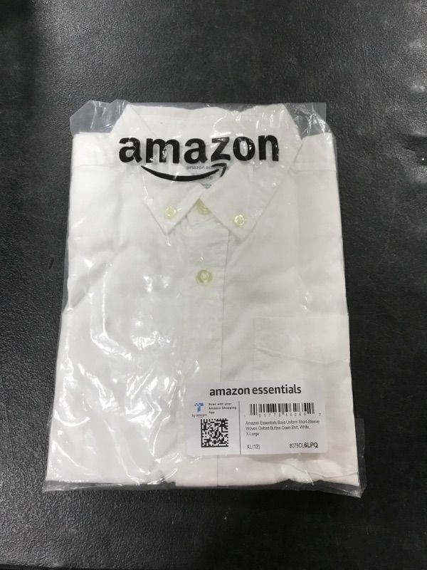 Photo 2 of Amazon Essentials Boys' Uniform Short Sleeve Woven Button Down Shirt X-Large White