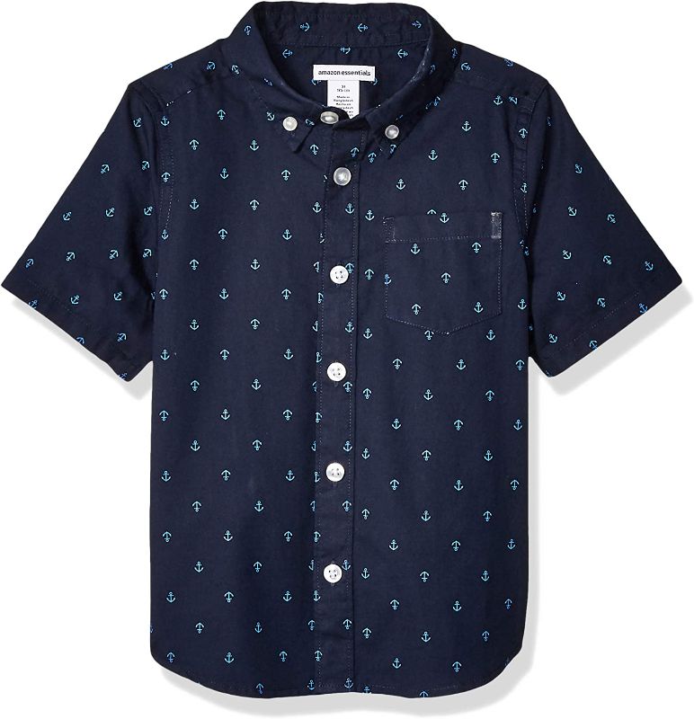 Photo 1 of Amazon Essentials Boys and Toddlers' Short-Sleeve Woven Poplin Chambray Button-Down Shirt
