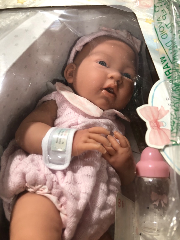 Photo 3 of Anatomically Correct Real Girl Baby Doll | 15" All-Vinyl | JC Toys - La Newborn | Made in Spain | Comes With Pink Knit Outfit and Accessories | Designed by Berenguer | Ages 2+ , Soft Pink