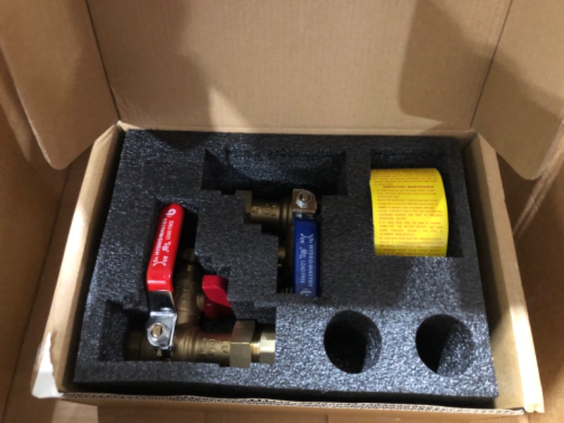 Photo 2 of HYDRO MASTER Tankless Water Heater Service Valve Kit with Pressure Relief Valve 3/4-Inch IPS Isolator Clean Brass