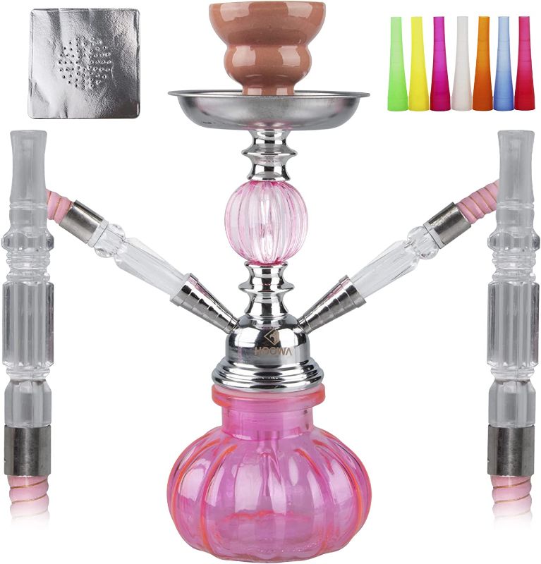 Photo 1 of 2 Hose Hookah Set 11'' Shisha Hookah Set With Mini Glass Pumpkin Vase, Leather Hose, Ceramic Bowl, 50 Hookah Tips, 50 Hookah Foil (Pink - ?)