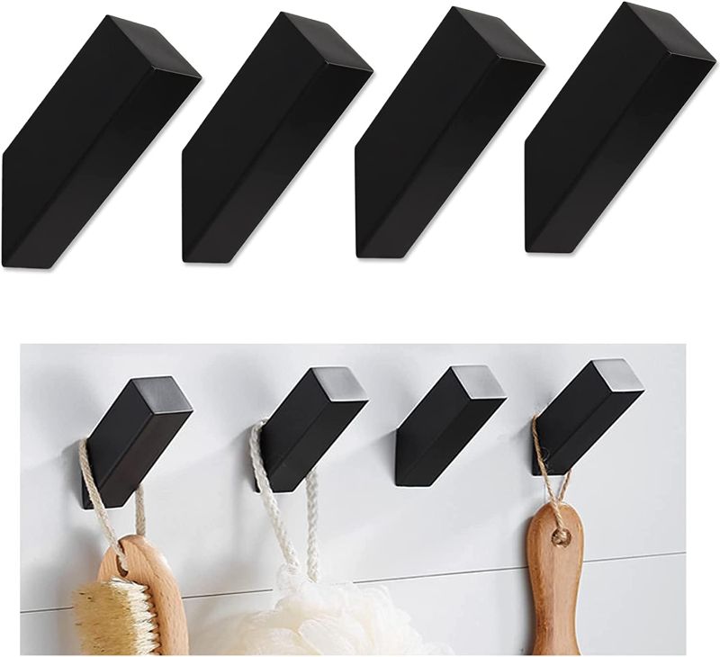 Photo 1 of 4 Pack Wall Coat Hooks Rack Black Towel Hook Stainless Steel Heavy Duty Robe Hook Metal Hat Hangers for Wall Modern Decorative Hooks for Hanging Coats Hats Backpack Purse Towels
