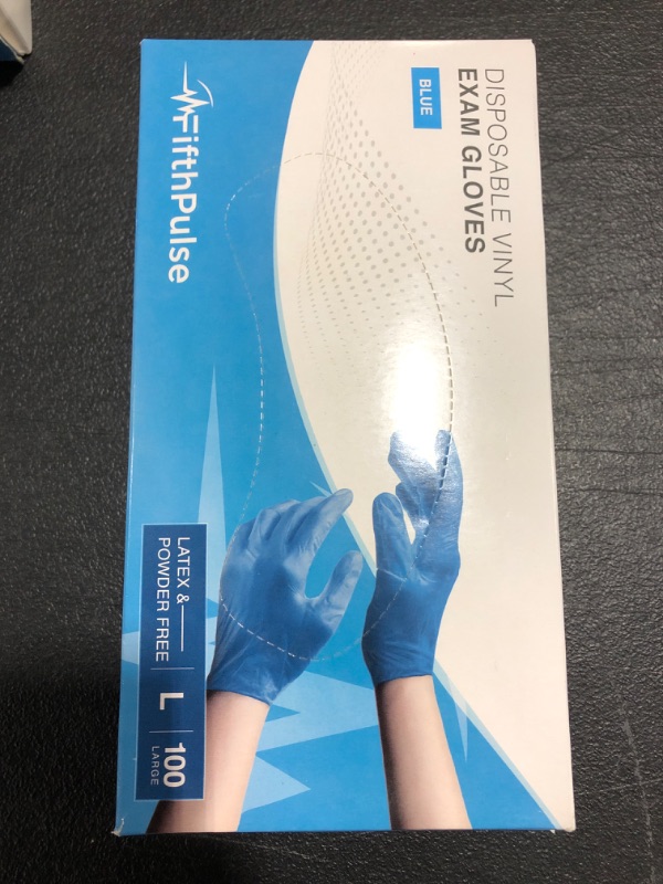 Photo 2 of Blue Vinyl Disposable Gloves Large 100 Pack - Latex Free, Powder Free Medical Exam Gloves - Surgical, Home, Cleaning, and Food Gloves - 3 Mil Thickness Blue Large