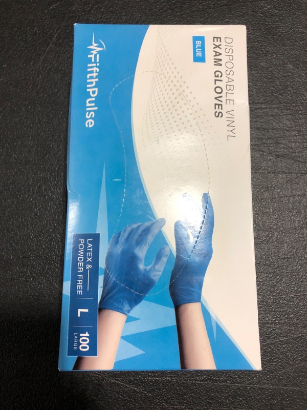 Photo 2 of Blue Vinyl Disposable Gloves Large 100 Pack - Latex Free, Powder Free Medical Exam Gloves - Surgical, Home, Cleaning, and Food Gloves - 3 Mil Thickness Blue Large