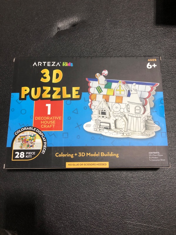 Photo 2 of Arteza Kids 3D Puzzle, 1 House to Craft, Model Kit with 23 Foam Pieces, 5 Nontoxic Coloring Markers, and Easy-to-Follow Instructions, Art and Craft Supplies for Kids’ Activities. FACTORY SEALED. 