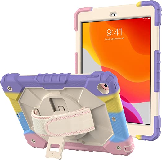 Photo 1 of Kowauri Case for iPad 9th 8th 7th Generation 10.2 inch 2021 2020 2019,Heavy Duty Rugged Drop Proof Shockproof Cover Case with Stand Hand Strap Shoulder Strap for iPad 10.2 inch (Colorful Pink)
